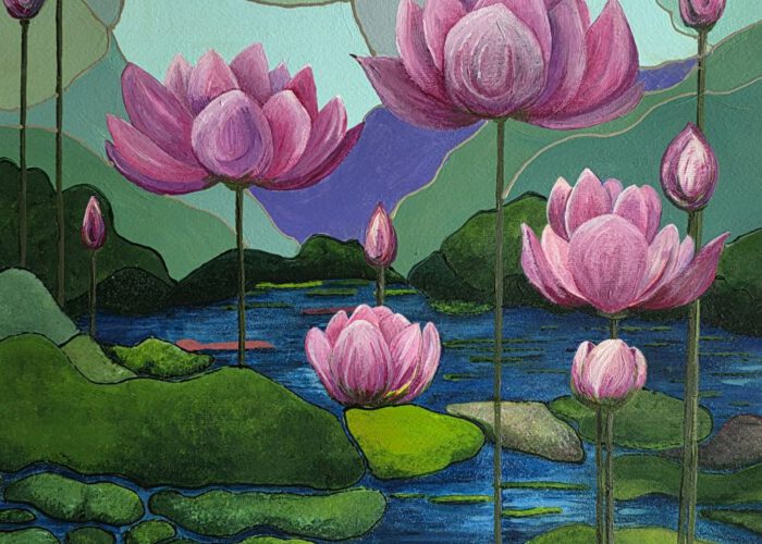 donkere poel met bloemen acryl - small